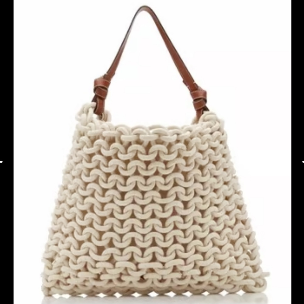 STAUD Corda Cream and Brown Leather-trimmed Rope Bag - Picture 3 of 11